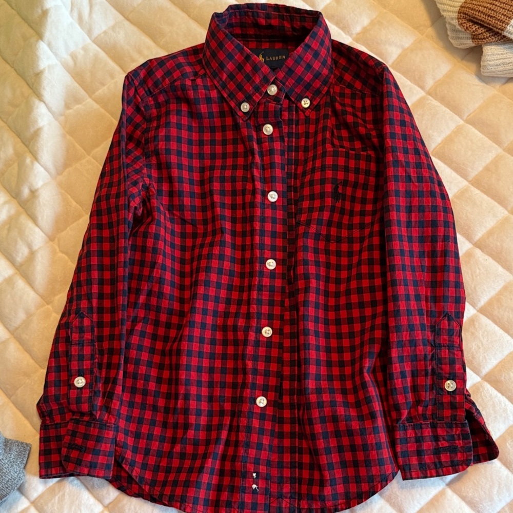 Ralph Lauren Kids Red and Blue Plaid Button Down Shirt